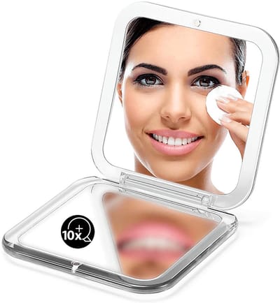 Handspiegel - Zakspiegel - Reisspiegel - Make-upspiegel - Handspiegel 15x vergrotend - 8.5x8.5 cm - Handspiegel - Handzaam - Vierkant - Geschikt voor bijwerken, het dragen van contactlenzen en het monitoren van de huidconditie- Wit