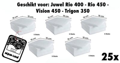 Aqua-Loui® - Filterwatten XL - 25 Stuks - Geschikt voor Juwel Bioflow 8.0 - 15 x 15 cm - Voor Rio 400/450, Vision 450 & Trigon 350 - Aquarium Filterwatten