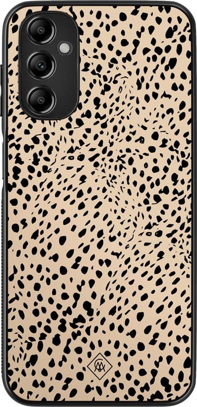 Casimoda® hoesje - Geschikt voor Samsung Galaxy A14 5G - Stippen bruin abstract - Zwart TPU Backcover - Gestipt - Bruin/beige