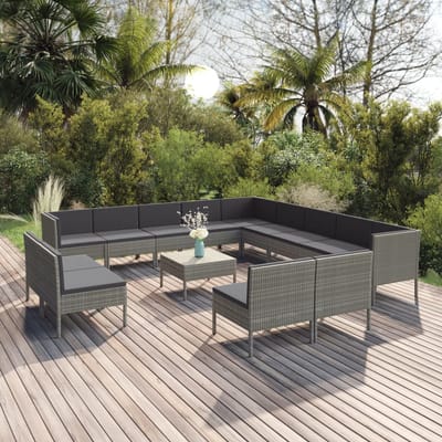 vidaXL - 14-delige - Loungeset - met - kussens - poly - rattan - grijs