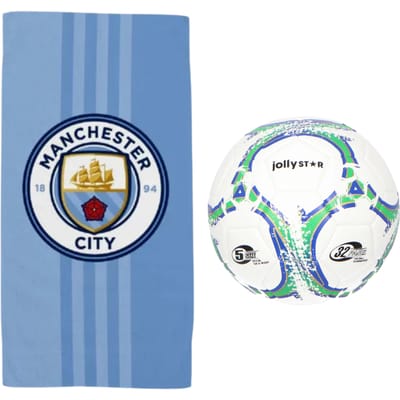 Manchester City strandset; strandlaken en voetbal