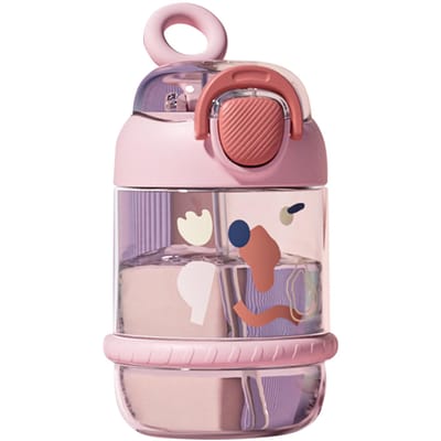 Bouteille d'eau pour enfants 450 ml Plastique Anti-fuite Anti-chute Portable Bouteille d'eau de sport avec paille pour rose