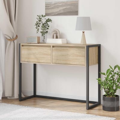 Industriële bijzettafel - Stalen bijzettafel - Woonkamer inrichting - Ruim tafelblad - 100 x 36 x 75 cm - Sonoma-eiken