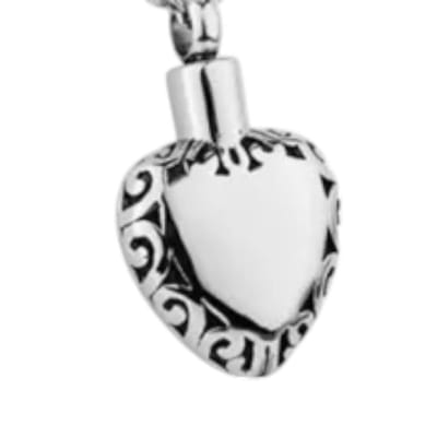 Aramat Jewels | Gedenkhangers | Hart Ashanger met Sierlijke Rand – Zilverkleurig Gedenksieraad Zonder Ketting | | | |20mm | Staal | Volwassenen | Verkleurd niet