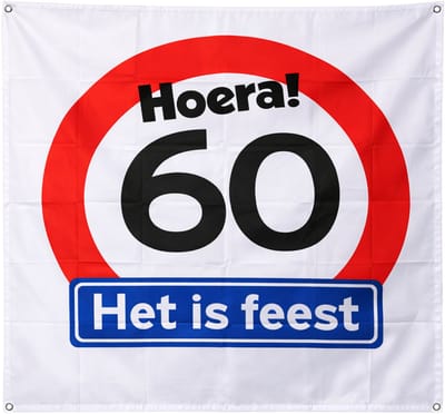 60 jaar verjaardag vlag 95×95 cm – feestdecoratie buiten & binnen - 3BMT®