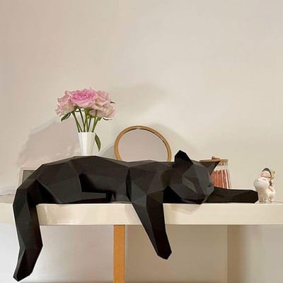 Geometrische Zwarte Kat Beeldje | Moderne Minimalistische Dierendecoratie Voor Huis Woonkamer Planken Display zwart