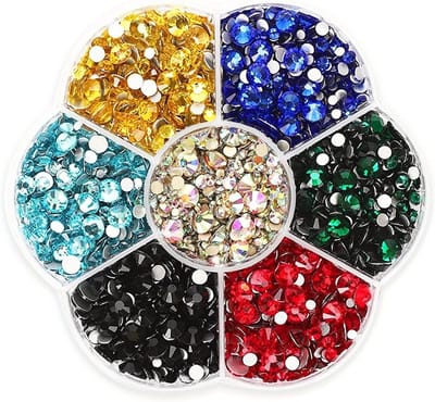 2500 stuks hotfix strass-steentjes, 7 kleuren strass-steentjes voor textiel, glitterstenen zilver met platte achterkant om te knutselen, nagelbedels, strassteentjes voor kleding, schoenen