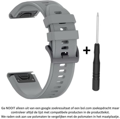 Grijs Siliconen horlogebandje geschikt voor Garmin Fenix 5 (& 5 Plus & Sapphire) / Forerunner 935/945 / Quatix 5 &5 Sapphire / Fenix 6 &6 Plus / Approach S60 & S62 / MARQ devices / D2 Delta – Quickfit Compatibel – 22 mm grey smartwatch band