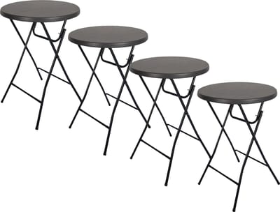 BRASQ Statafel Zwart – Ø80 x 110 cm – Set van 4 – Staantafel – Partytafel – Bartafel – Voor Binnen en Buiten – Vouwtafel – Inklapbaar – Kunststof en Metaal