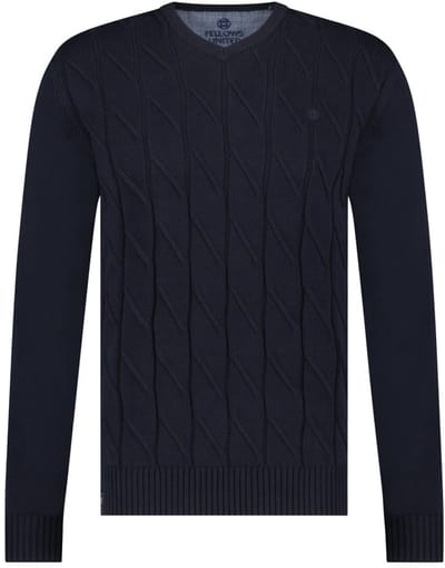 Fellows United Pullover V-Neck Rough Cable Navy (32.1119 - 110)