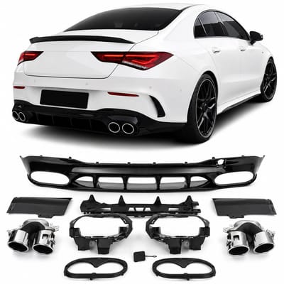 Diffuser Geschikt voor Mercedes CLA C118/X118/W118 AMG Line (2019-2023) – Glanzend Zwart – Met Chrome Uitlaatsierstukken