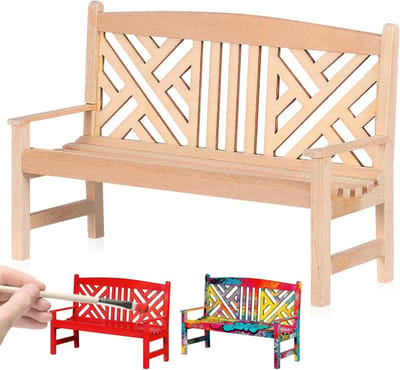 Miniatuur houten bankje voor poppenhuis - Dubbele stoel model voor fotobooth accessoires en decoratie