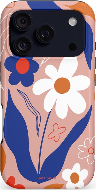 Casetastic hoesje geschikt voor Apple iPhone 17 Pro - MagSafe - Dubbellaagse bescherming - Eenvoud in bloei - Fashion Case - Perzik Donkerblauw Wit