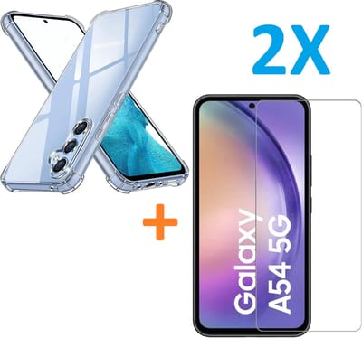 Anti-Shock silicone hoesje met 2 Pack Tempered glas Screen Protector Geschikt voor: Samsung Galaxy A54