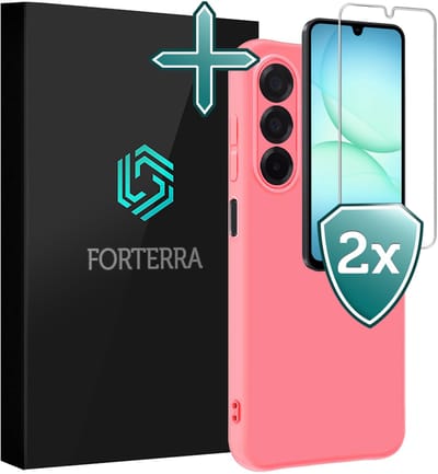 Hoesje Met 2x Screenprotector - Geschikt voor Samsung Galaxy A17 - Sterk & Shockproof - Telefoon Hoes - Back Cover - Siliconen Case - Lichtroze