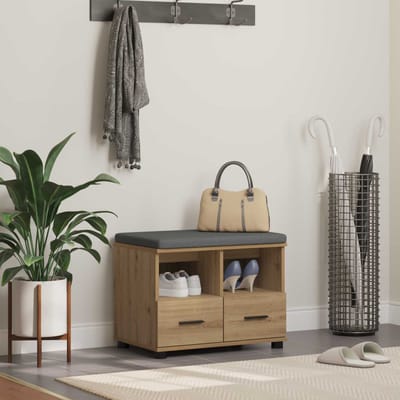 vidaXL - Hallenbank - Artisan - Eik - 60 - x - 38 - x - 46 - cm - Geengineerd - Hout - en - Stof
