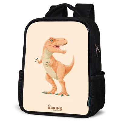 NoBoringSuitcases.com® - Rugzak zwart - Schooltas jongen & meisje - T-rex dino in oranje kleuren - Rugtas voor school - Boekentas kind - Schoolrugzak - Kinderrugzak
