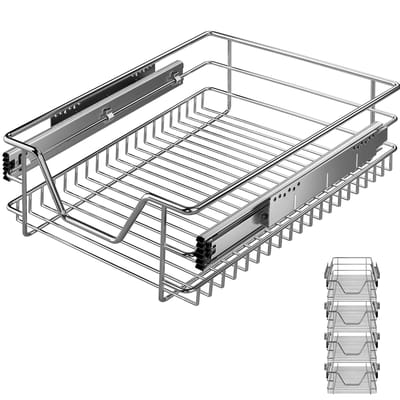 Casaria 4x Lade - Telescopisch Voor 40cm Kastbreedte 37x44x14cm - Zilver