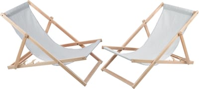 ligstoelen - 2 comfortabele houten ligstoelen - ideaal voor het strand, balkon en terras - askleur