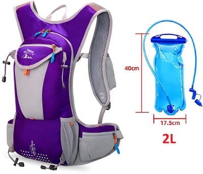 CarryQuest® - 2L Hydratatie Fietsrugzak - Ultralichte Polyester Hardlooprugzak met Waterzak, Reflecterende Details, Rugventilatie & 48x22x22 cm - Paars