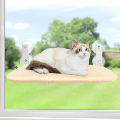 Cat Hammock voor Raam - Opvouwbare Hangmat voor Binnenkatten met Zuignappen - Comfortabele Zitplek voor Katten tot 25kg (Beige, S)