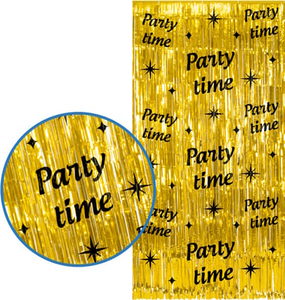 BTH - Party Time Feestgordijn - Goud & Zwart 2x1 m - Backdrop - Feestversiering - Glittergordijn - Party