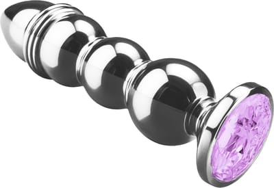 Cupitoys® Metalen buttplug - Zilver - Diamant lichtpaars - Puntig bolletjes - Sex toys voor vrouwen - Sex toys voor mannen - Buttplugs