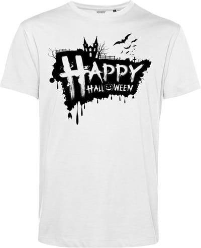 T-shirt Happy Halloween | Halloween Kostuum Volwassenen | Halloween | Foute Party | Wit | maat XS