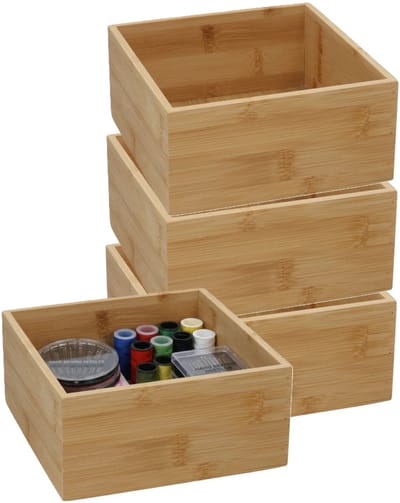 5Five 5Five houten bakje - 4x - organizer - bamboe - 15 x 15 x 7 cm - kast en lade verdelers - opslag - sorteerbakje