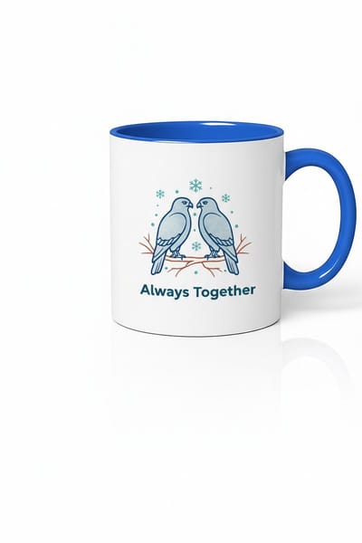 Mok 'Always Together' met Lieve Vogels en Sneeuwvlokken - Romantische Winter Koffiemok