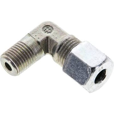 1/4'' NPT Buitendraad x 8S Verzinkt Stalen Elbow 90deg Snijring 630 Bar DIN 2353