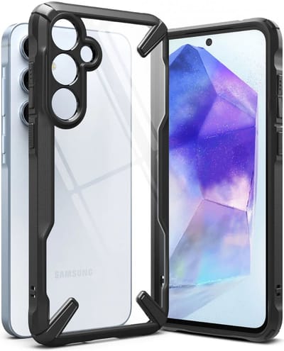 Ringke Fusion X | Hoesje Geschikt voor Samsung Galaxy A55 | Back Cover | Militaire Standaard | Transparant Zwart