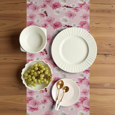 ABAKUHAUS Tafelloper – Chinees bloemmotief – 40x180 cm – Babyroze