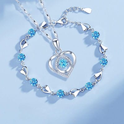 925 Zilver Hartvormige Ketting Armband Set voor Vrouwen Vintage Kristallen Armbanden Hoge Kwaliteit Set Feest Sieraden gray