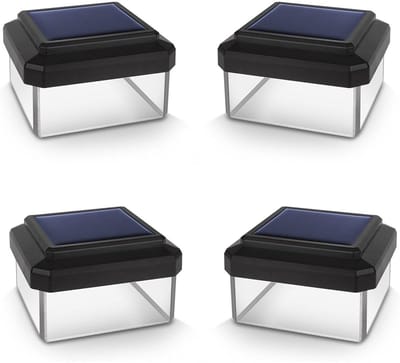 GELLDG 4 stuks Solarverlichting - 4 LED's - 60x40 mm - Tuinverlichting voor schuttingpalen - Met schemersensor - Warm wit 4000K - Oplaadbare batterij - Zwart