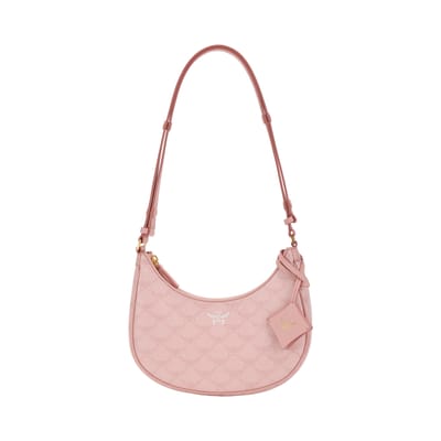 MCM Halve Maan Print Logo Gecoat Canvas En Leer Nieuwe Maan Hobo Schoudertas Kleine Dames tassen Roze MWHFSAC02P6001 Basic Set (Bag+Dust Bag) brown