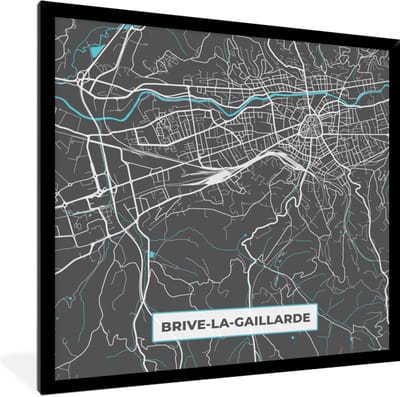Fotolijst incl. Poster - Plattegrond - Kaart - Stadskaart - Brive-la-Gaillarde - Frankrijk - 40x40 cm - Posterlijst