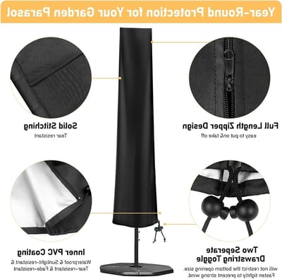 Beschermhoes voor Parasol 2 m en 3 m, Waterdicht 420D Oxford, Met Rits en UV-bescherming (H170 x 28/35 cm)