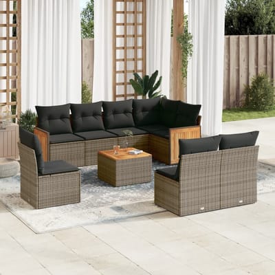 vidaXL - 9-delige - Loungeset - met - kussens - poly - rattan - grijs