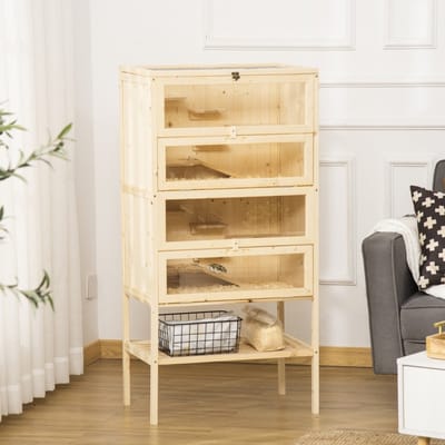 MODFU - Kleindierkooi - 5 Etages - Met Draadgaasdeksel - Voor Binnen - Staal - Naturel Houtkleur - 60 X 40 X 120 Cm