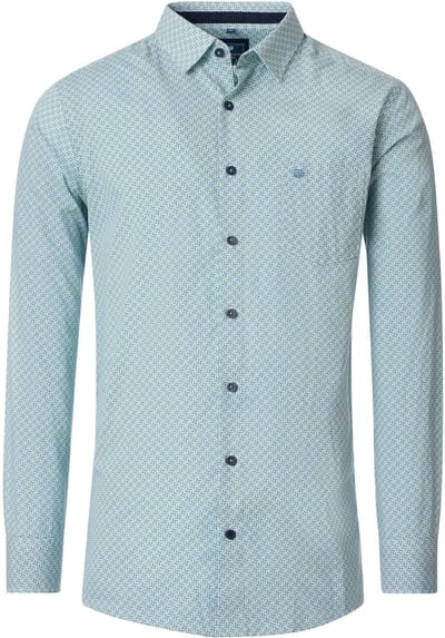 Redmond comfort fit overhemd - popeline - blauw met wit en groen dessin
