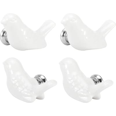4 Stuks Vogelvorm Keramische Knoppen DIY Deur Lade Kast Trekhandgreep Meubelaccessoires wit