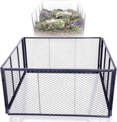 Novatool tuincompostbak metaal 100x100x50 cm + deksel of bodem, met uitbreidbaar plug-in systeem, gepoedercoate metalen compostbak met 500 liter inhoud, draadcompostbak compostbak gazoncompostbak