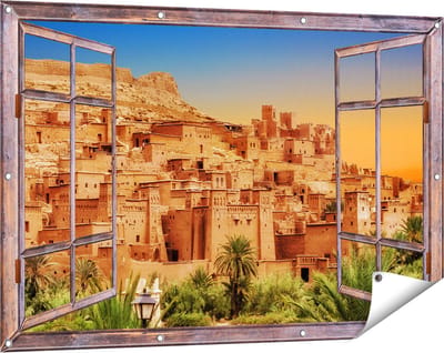 Gards Tuinposter Doorkijk Kasbah Ait Ben Haddou Stad in Marokko - 120x80 cm - Tuindoek - Tuindecoratie - Wanddecoratie buiten - Tuinschilderij