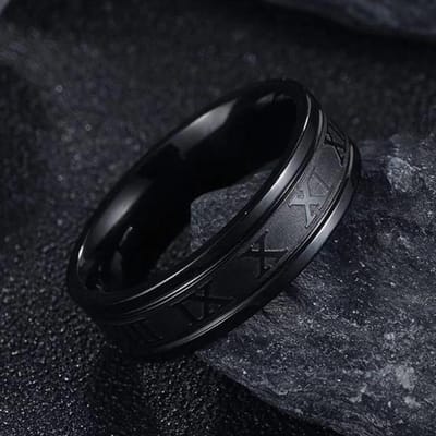 Vintage Romeinse cijfers Herenringen Temperament Mode 6 mm Breedte RVS Ringen Voor Mannen Sieraden Cadeau 8 black