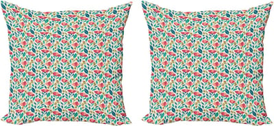 ABAKUHAUS Decoratieve kussenhoes met klaproosmotief, 2 stuks, kleurrijke lentetuinkunst, 40x40 cm, meerkleurig