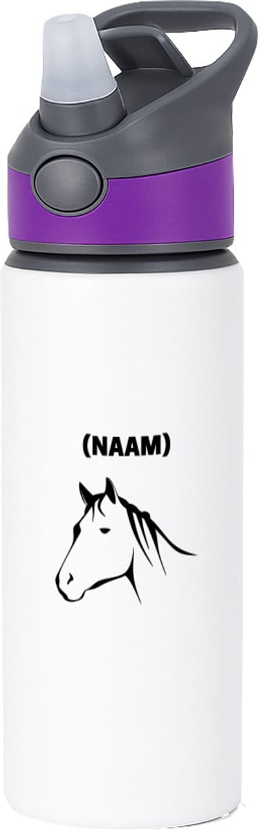 Hacebo® - Paardrijden met eigen naam waterfles met rietje paars - Paardrijden - Paardrijder - Sport - water fles - 650ML