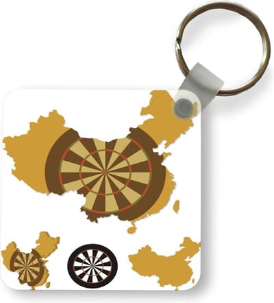 Sleutelhanger - Een illustratie van een dartbord op de kaart van China - Uitdeelcadeautjes - Plastic
