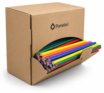 Pomebio papieren rietjes - mix kleuren - 6x195 mm - dispenserbox à 500 stuks