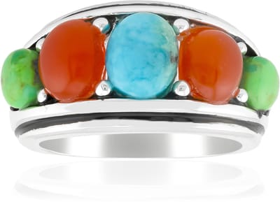 Cavill - 925 Zilveren Ring met Blauwe Kingman Mohave Turkoois 3,76 ct - Vintage Elegante Cabochon Edelsteen Ring
